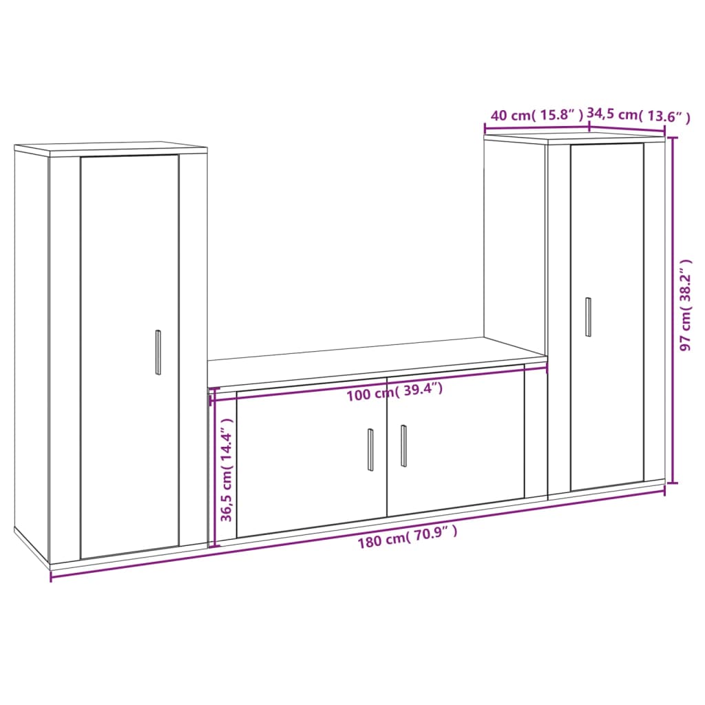 vidaXL 3 Piece TV Cabinet Set White Engineered Wood