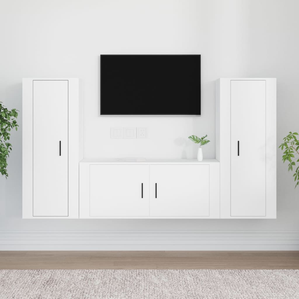 vidaXL 3 Piece TV Cabinet Set White Engineered Wood