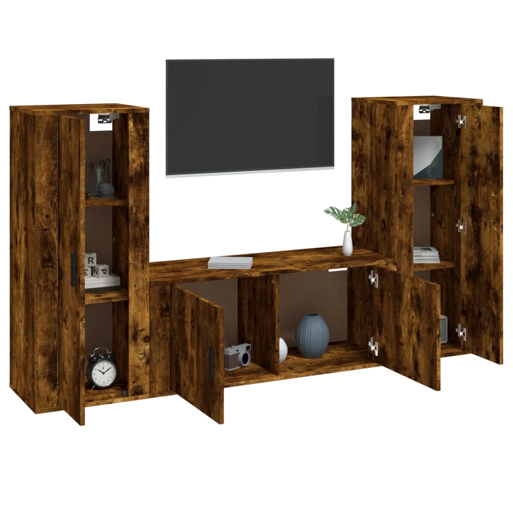 vidaXL 3 Piece TV Cabinet Set Smoked Oak Engineered Wood