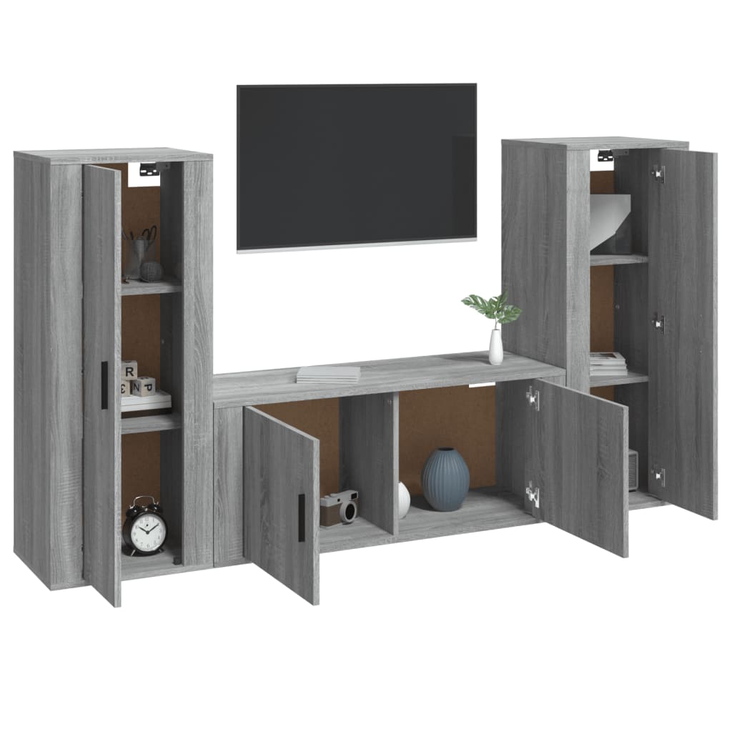 vidaXL 3 Piece TV Cabinet Set Grey Sonoma Engineered Wood