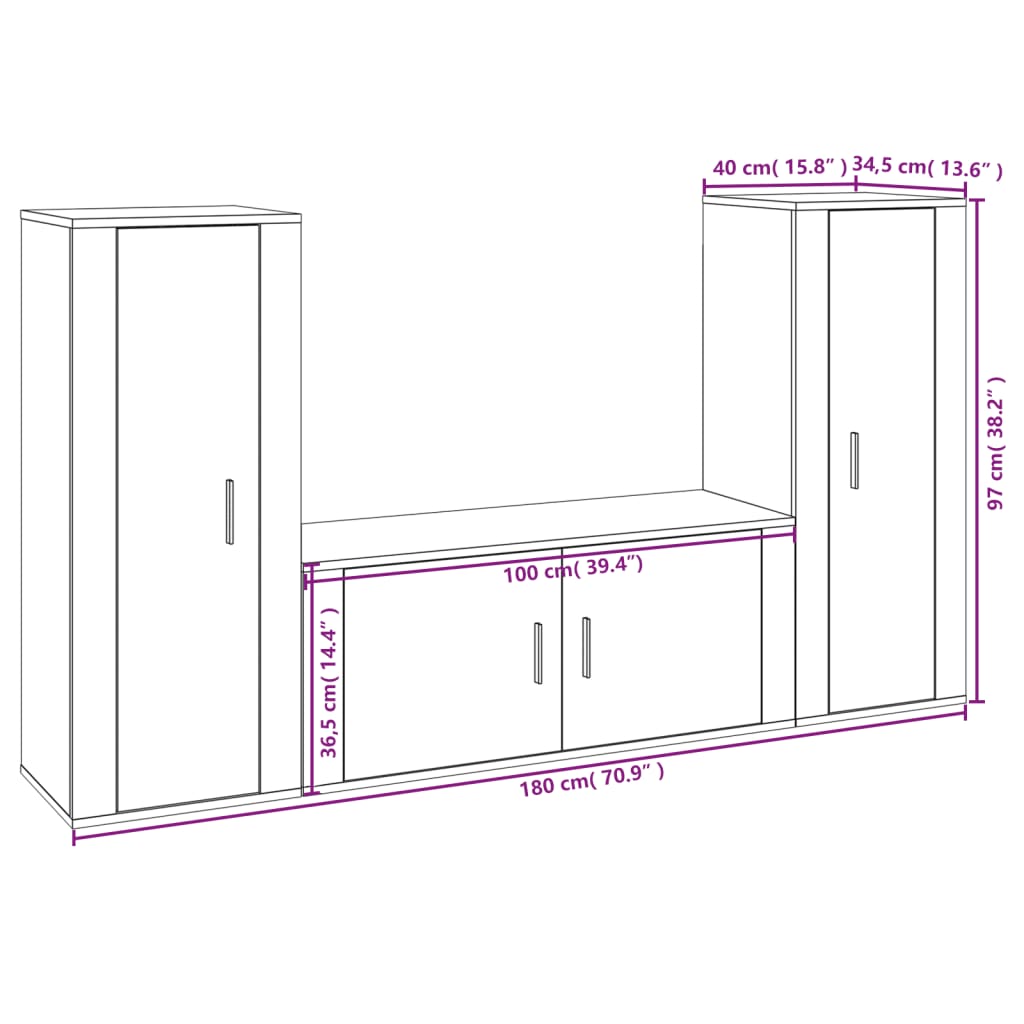 vidaXL 3 Piece TV Cabinet Set Grey Sonoma Engineered Wood