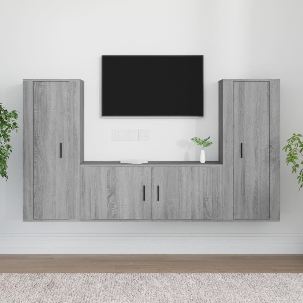 vidaXL 3 Piece TV Cabinet Set Grey Sonoma Engineered Wood