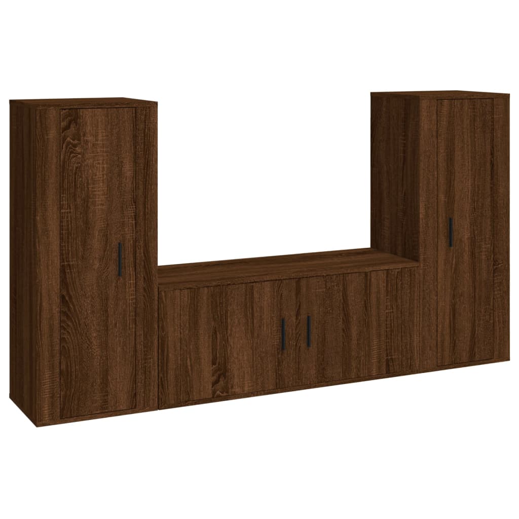 vidaXL 3 Piece TV Cabinet Set Brown Oak Engineered Wood