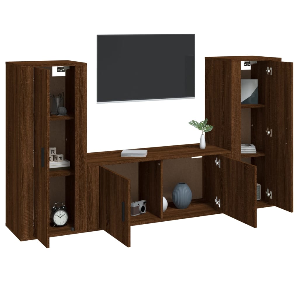 vidaXL 3 Piece TV Cabinet Set Brown Oak Engineered Wood