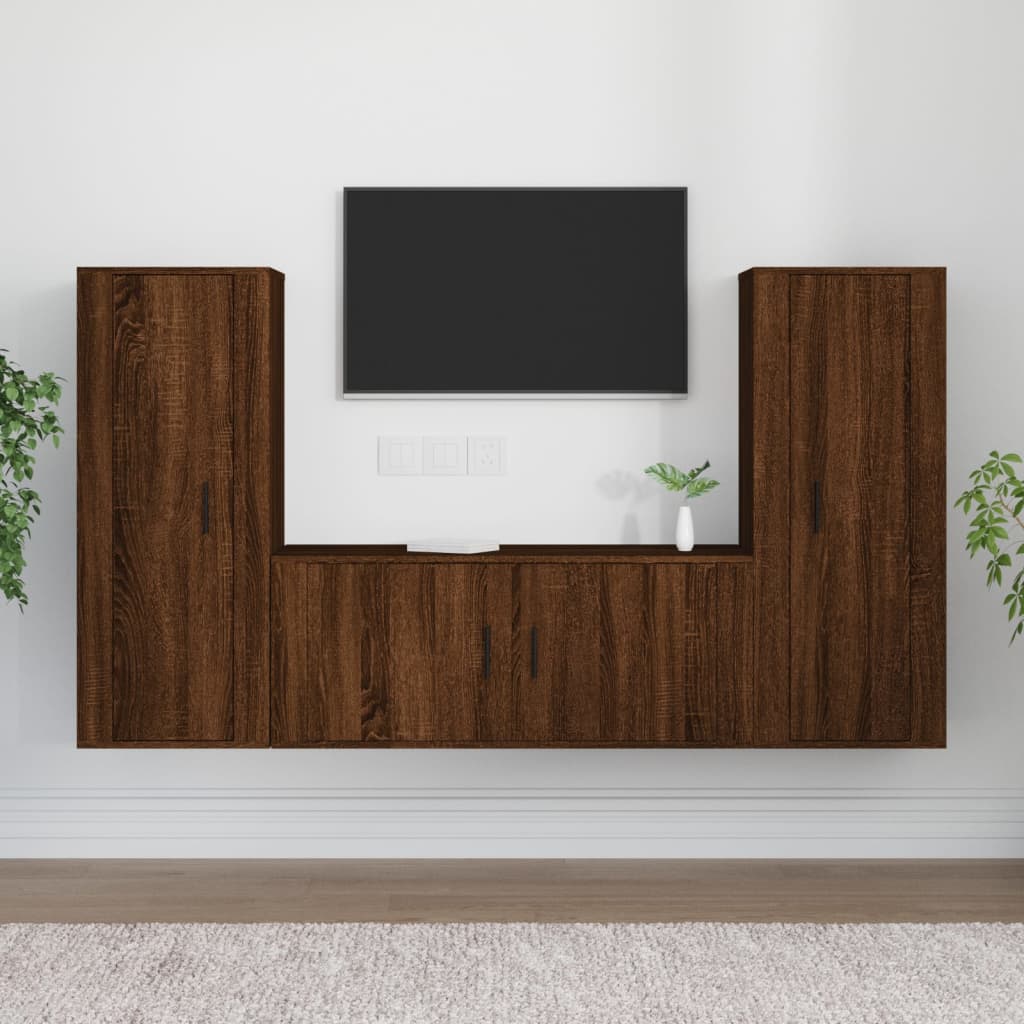 vidaXL 3 Piece TV Cabinet Set Brown Oak Engineered Wood