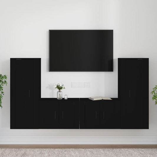 vidaXL 4 Piece TV Cabinet Set Black Engineered Wood