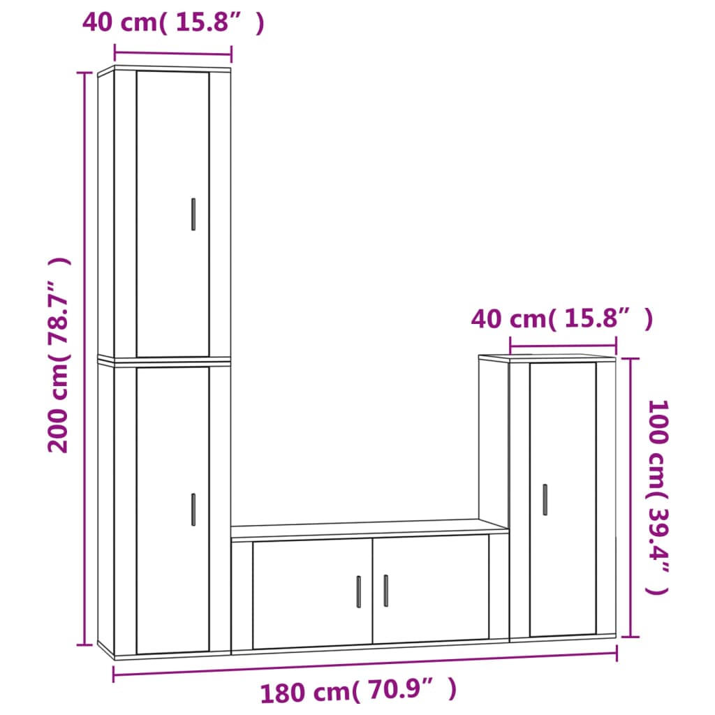 vidaXL 4 Piece TV Cabinet Set Sonoma Oak Engineered Wood