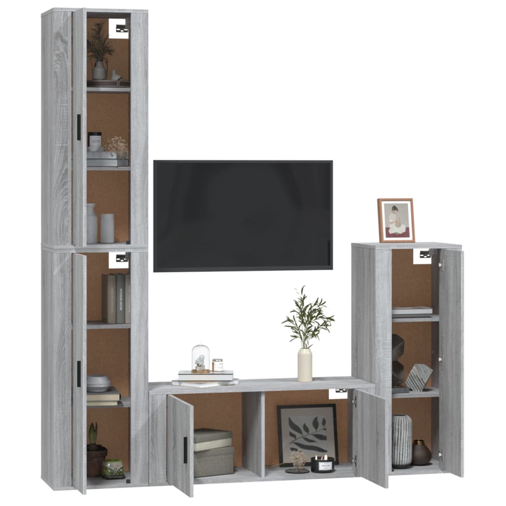 vidaXL 4 Piece TV Cabinet Set Grey Sonoma Engineered Wood