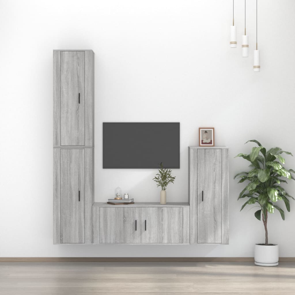 vidaXL 4 Piece TV Cabinet Set Grey Sonoma Engineered Wood