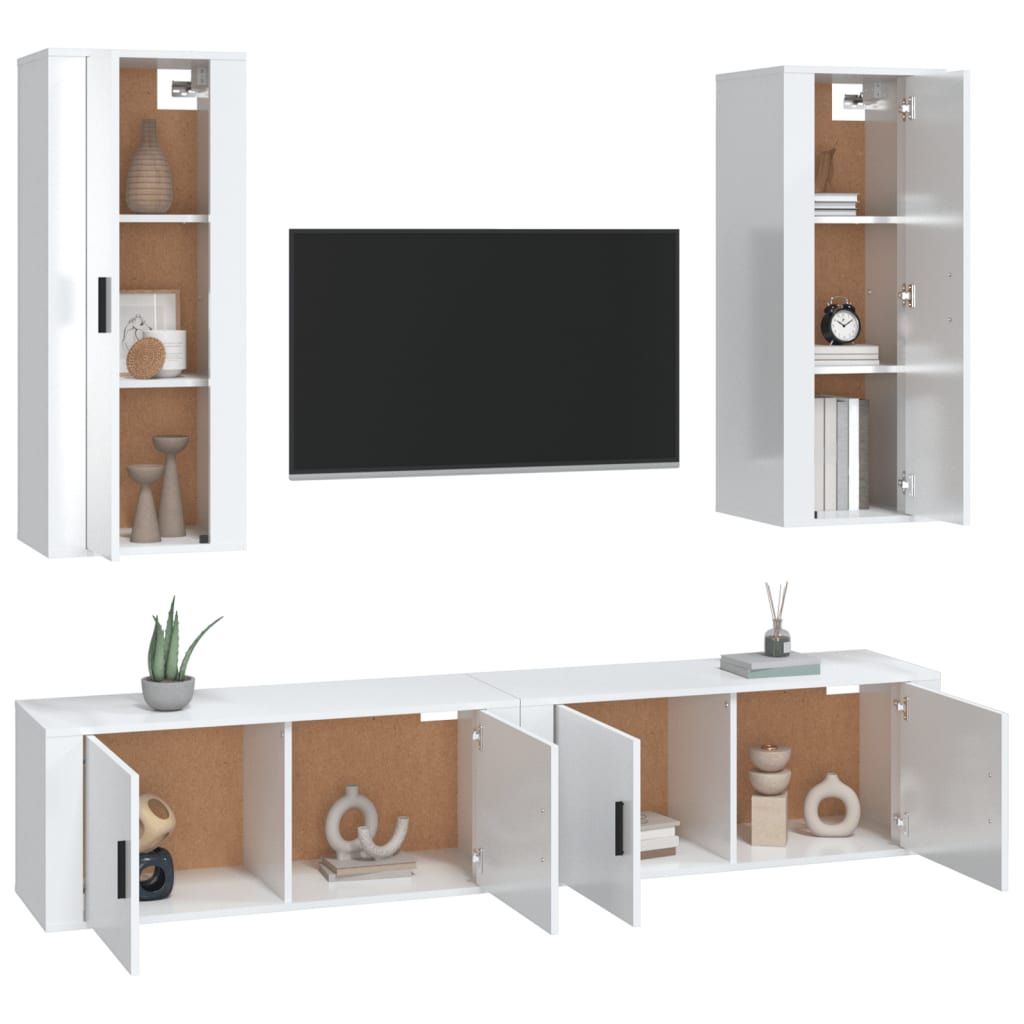 vidaXL 4 Piece TV Cabinet Set High Gloss White Engineered Wood