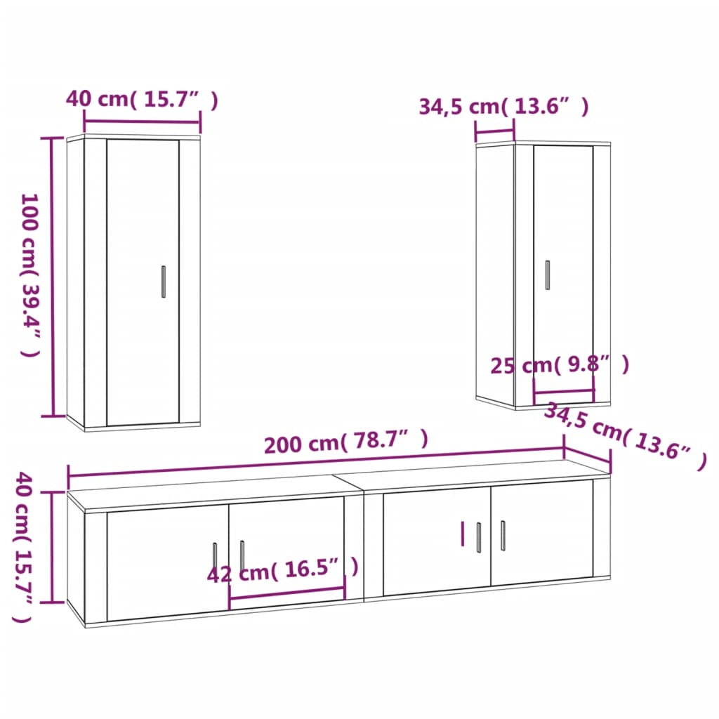 vidaXL 4 Piece TV Cabinet Set High Gloss White Engineered Wood