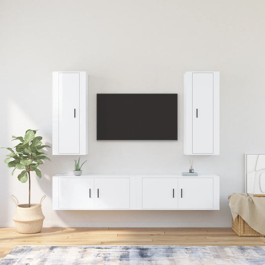 vidaXL 4 Piece TV Cabinet Set High Gloss White Engineered Wood