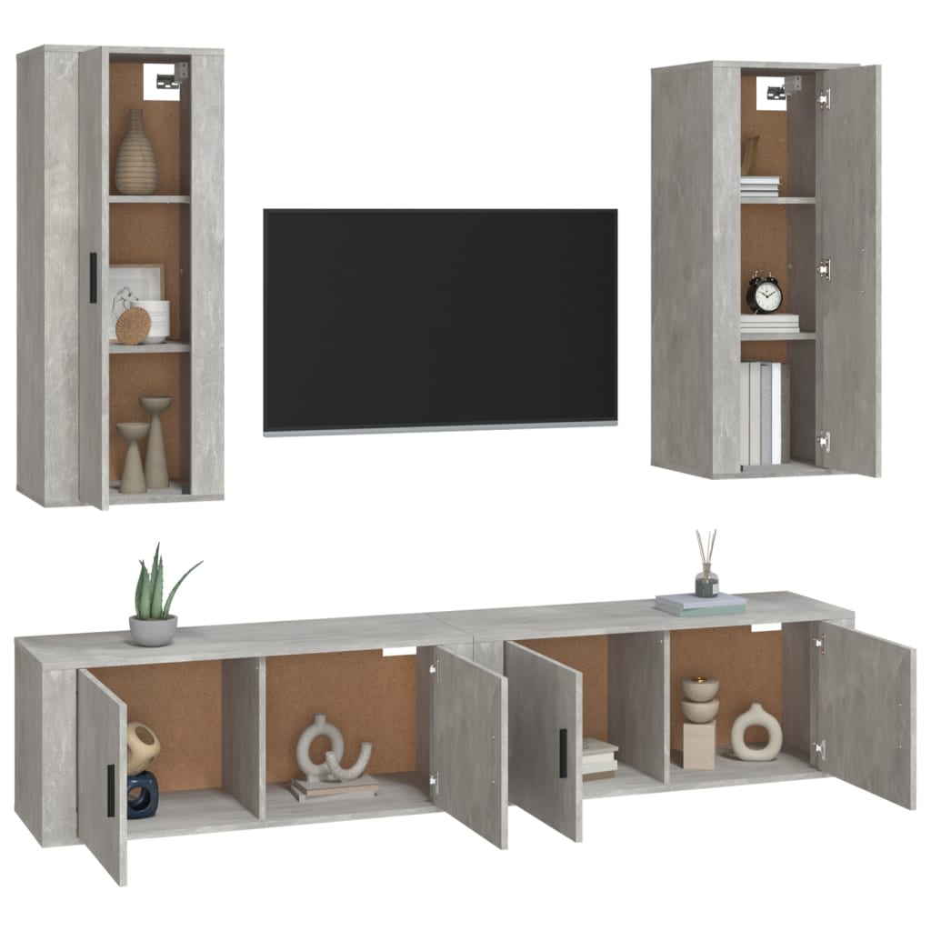 vidaXL 4 Piece TV Cabinet Set Concrete Grey Engineered Wood