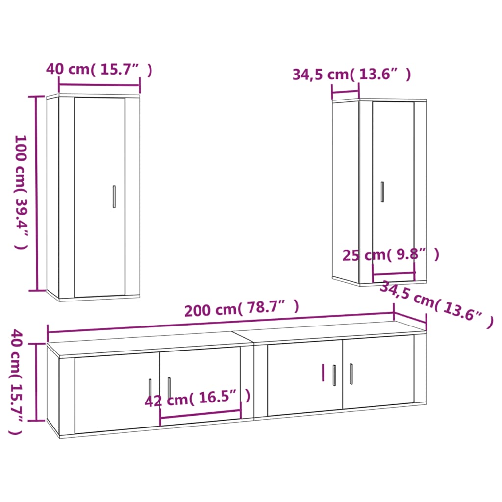 vidaXL 4 Piece TV Cabinet Set Concrete Grey Engineered Wood