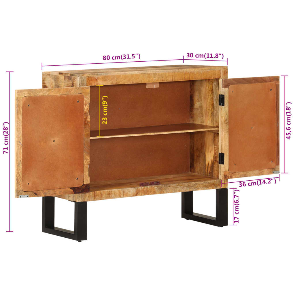 Sideboard 80x30x71 cm Solid Rough Wood Mango and Metal