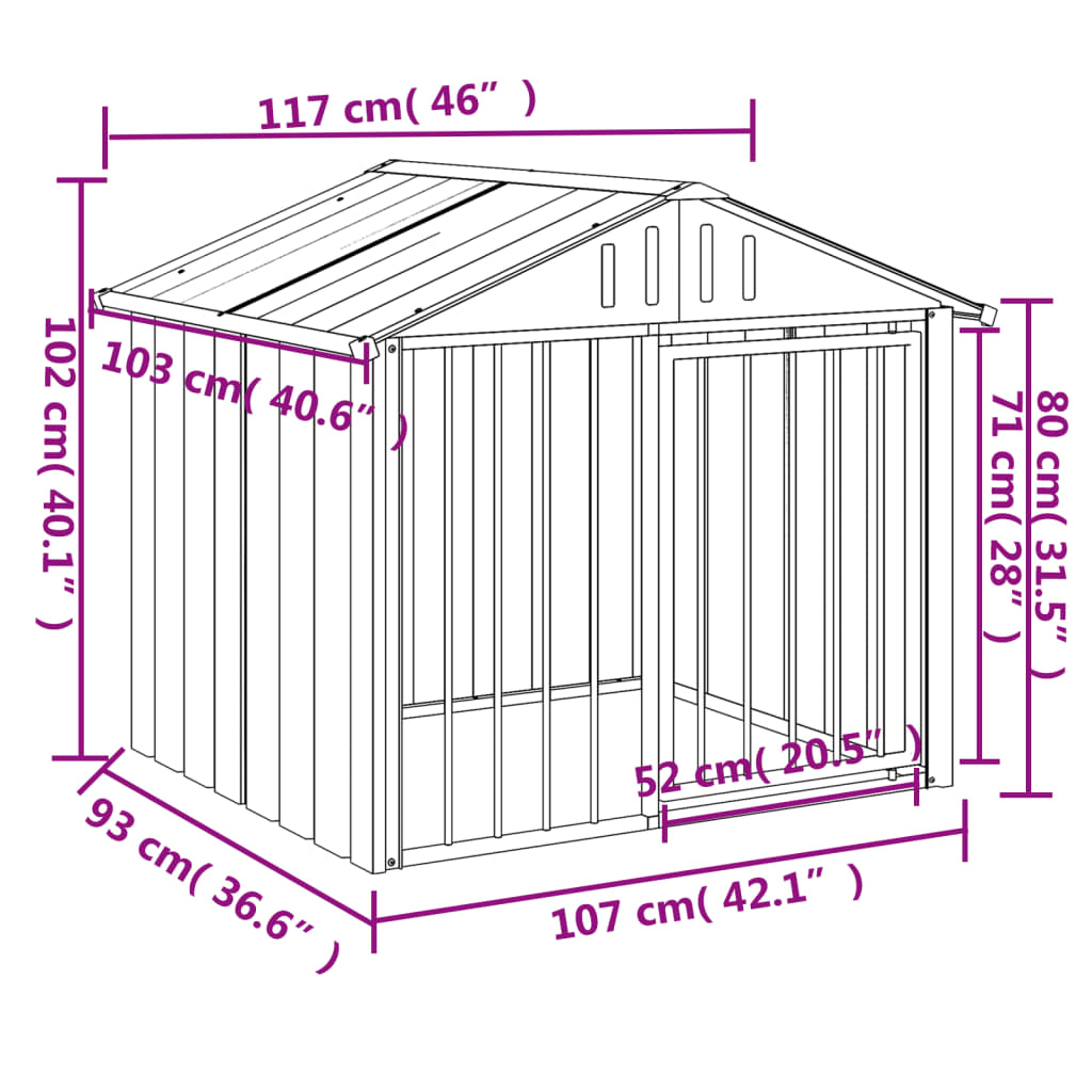 Dog House with Roof Black 117x103x102 cm Galvanised Steel