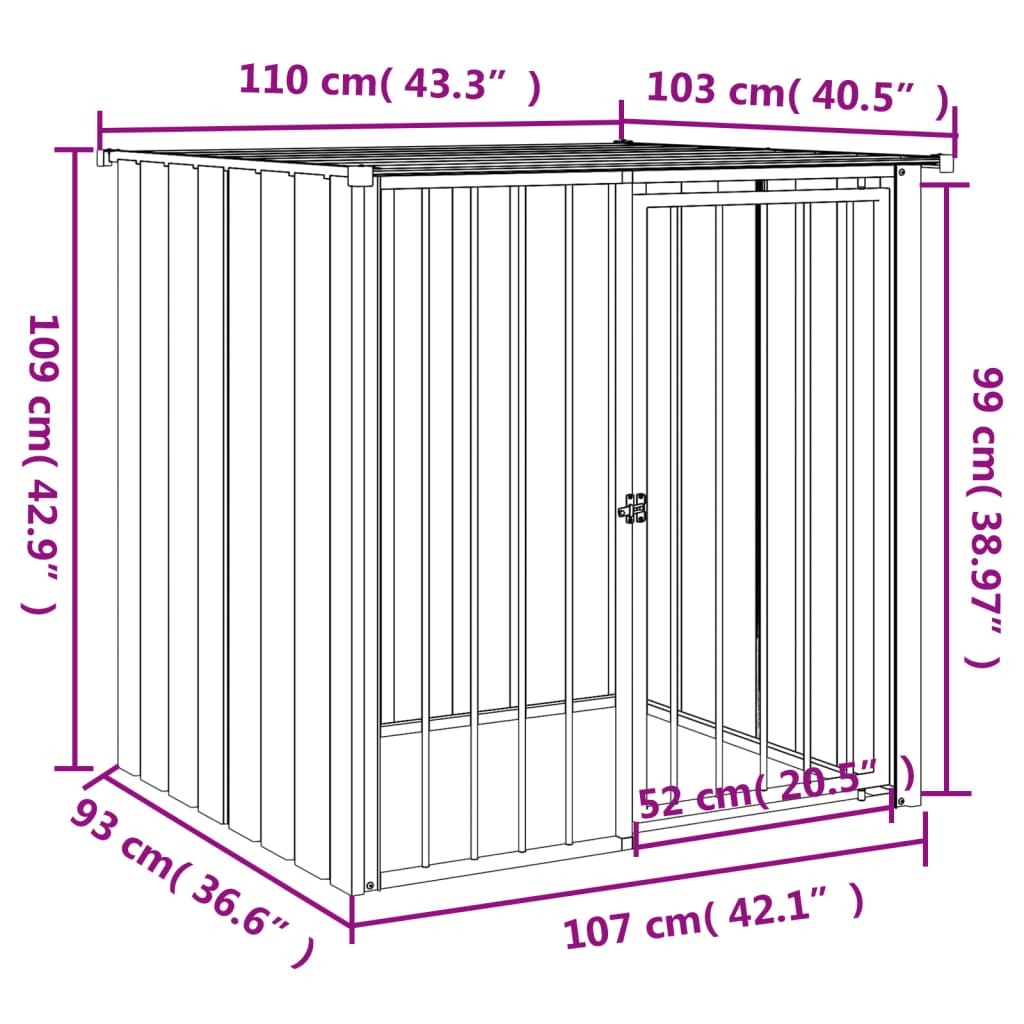 vidaXL Dog House with Roof Black 110x103x109 cm Galvanised Steel