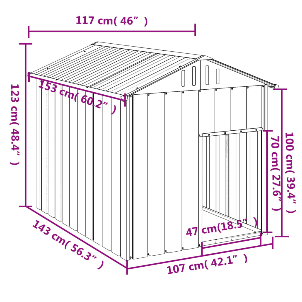 Dog House with Roof Anthracite 117x153x123 cm Galvanised Steel