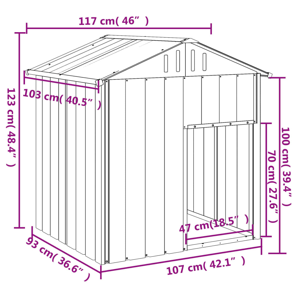 Dog House with Roof Light Grey 117x103x123 cm Galvanised Steel