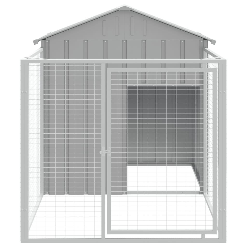 Dog House with Run Light Grey 117x201x123 cm Galvanised Steel