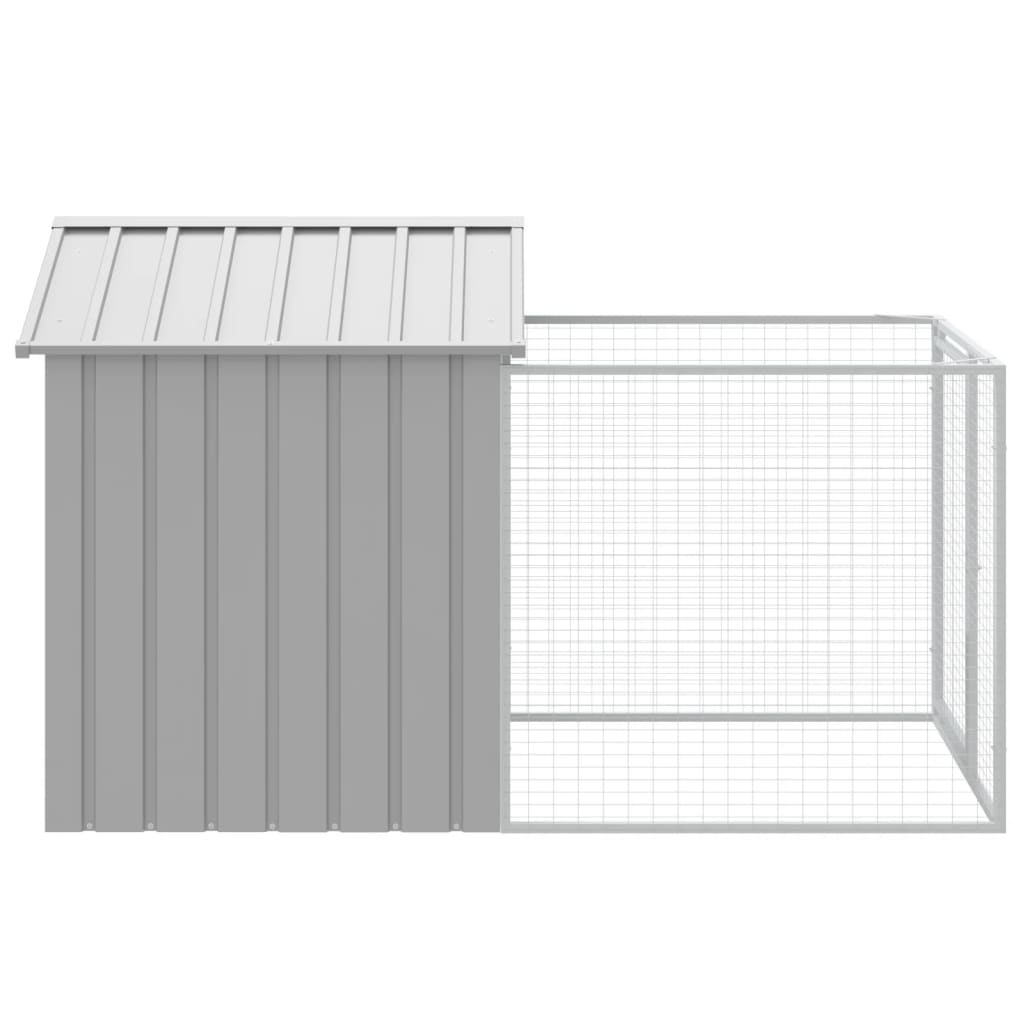 Dog House with Run Light Grey 117x201x123 cm Galvanised Steel