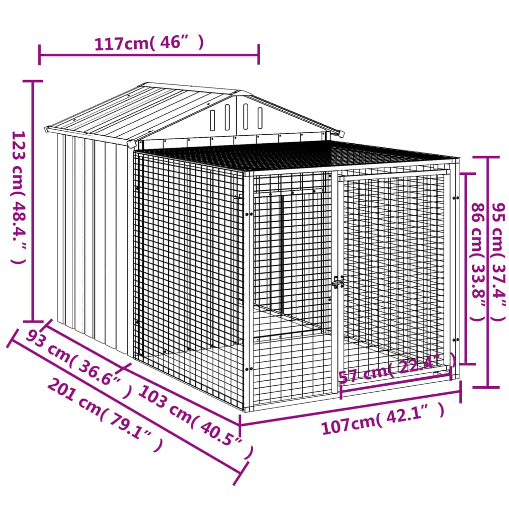 vidaXL Chicken Cage with Run Anthracite 117x201x123 cm Galvanised Steel