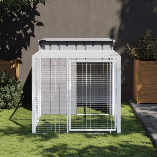 Chicken Cage with Run Light Grey 110x201x110 cm Galvanised Steel