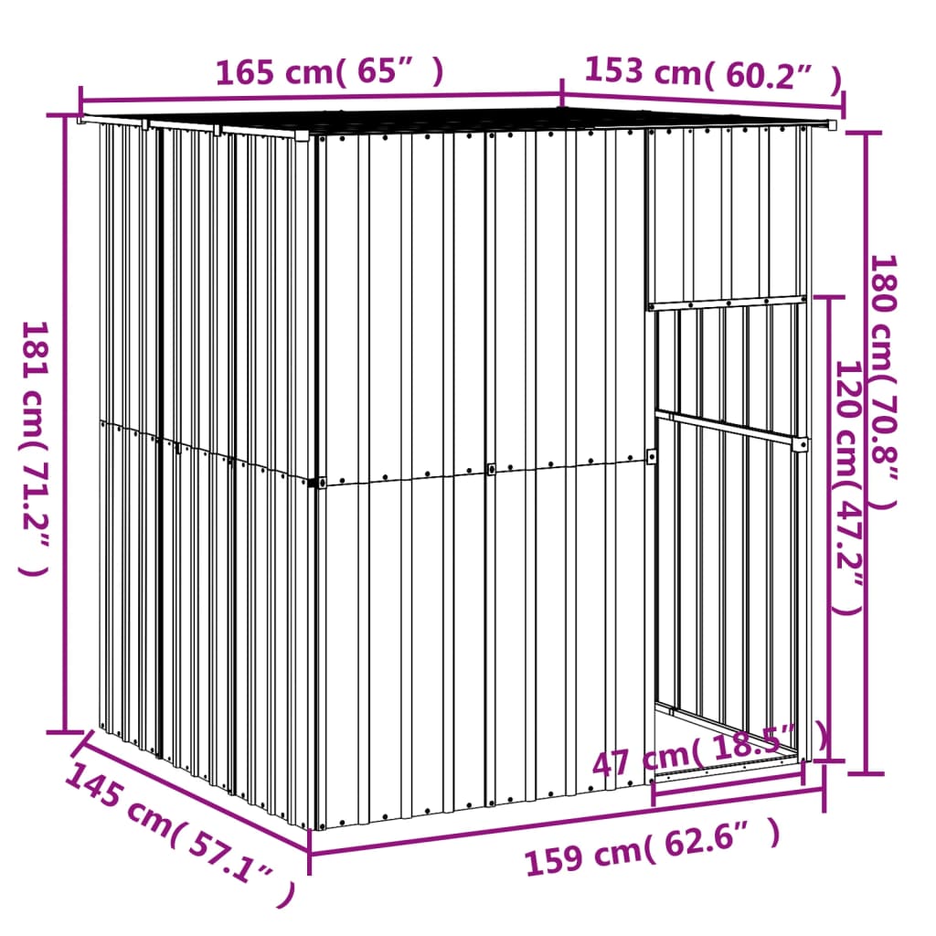 Dog House with Roof Light Grey 165x153x181 cm Galvanised Steel