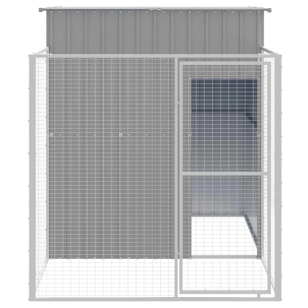 Dog House with Run Light Grey 165x251x181 cm Galvanised Steel