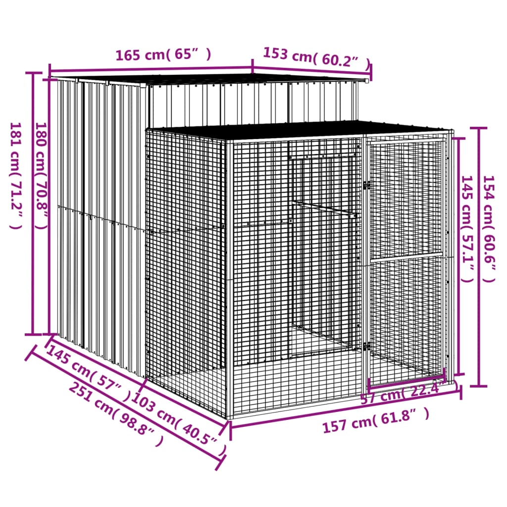 vidaXL Chicken Cage with Run Light Grey 165x251x181 cm Galvanised Steel