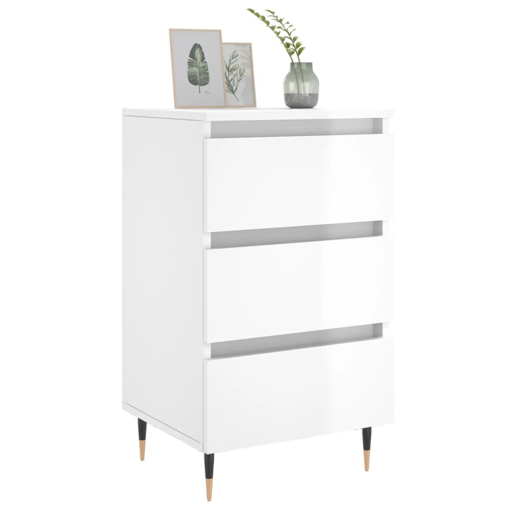 vidaXL Bedside Cabinet High Gloss White 40x35x69 cm Engineered Wood