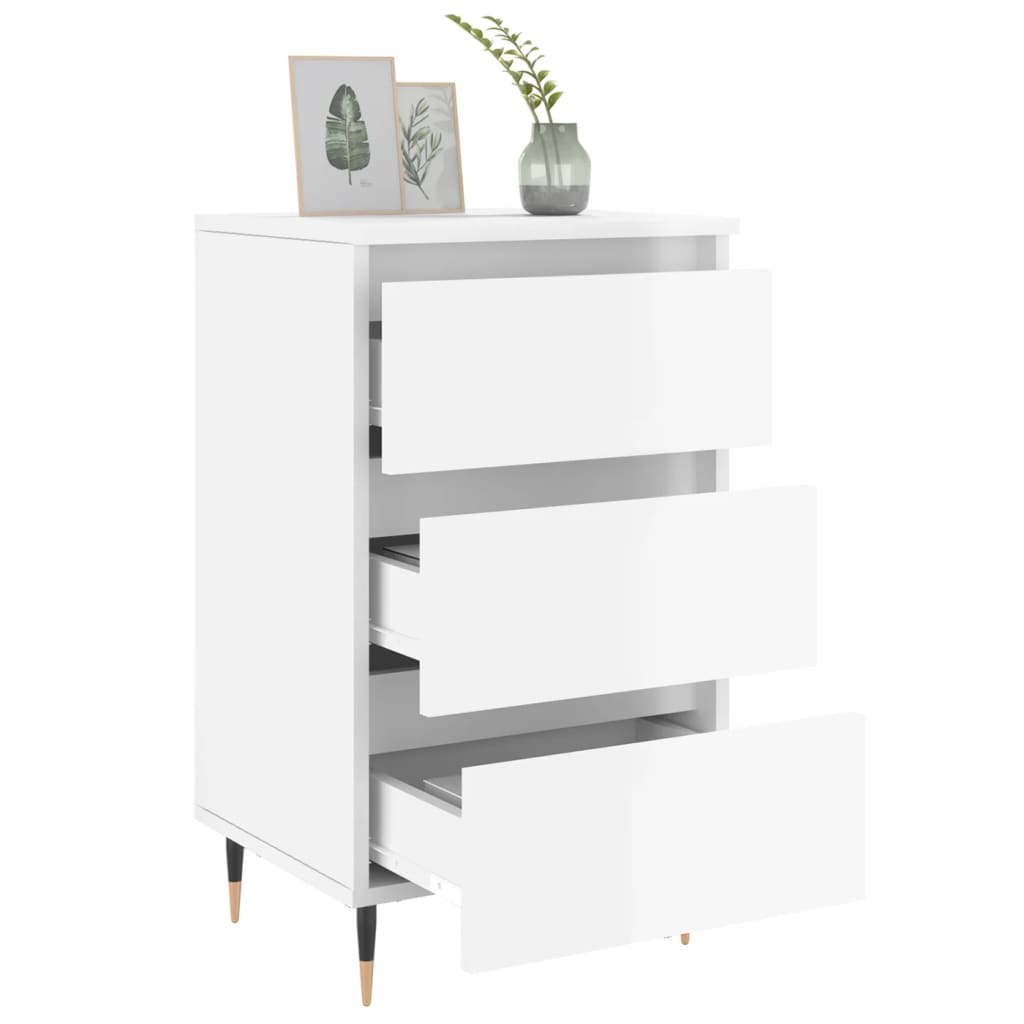 vidaXL Bedside Cabinet High Gloss White 40x35x69 cm Engineered Wood