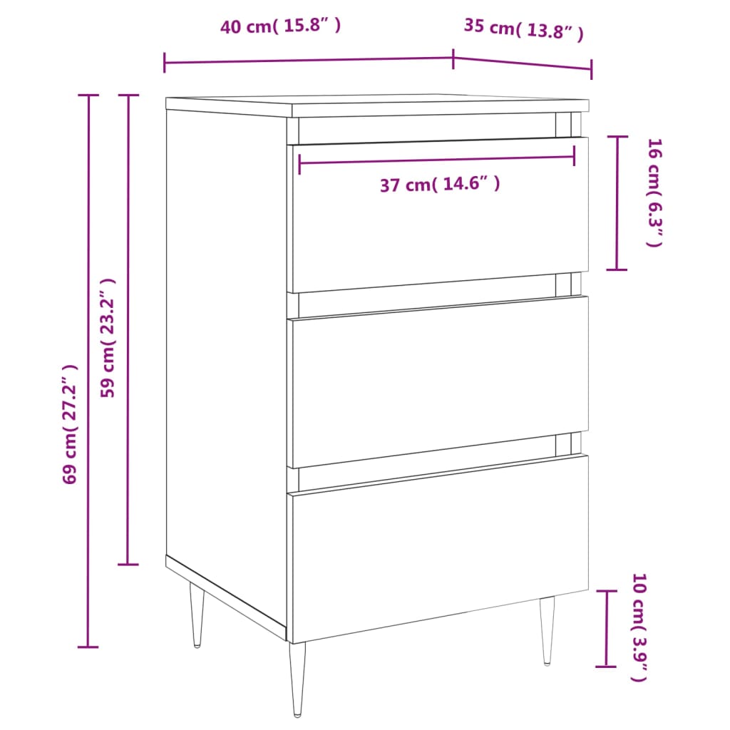 vidaXL Bedside Cabinet High Gloss White 40x35x69 cm Engineered Wood