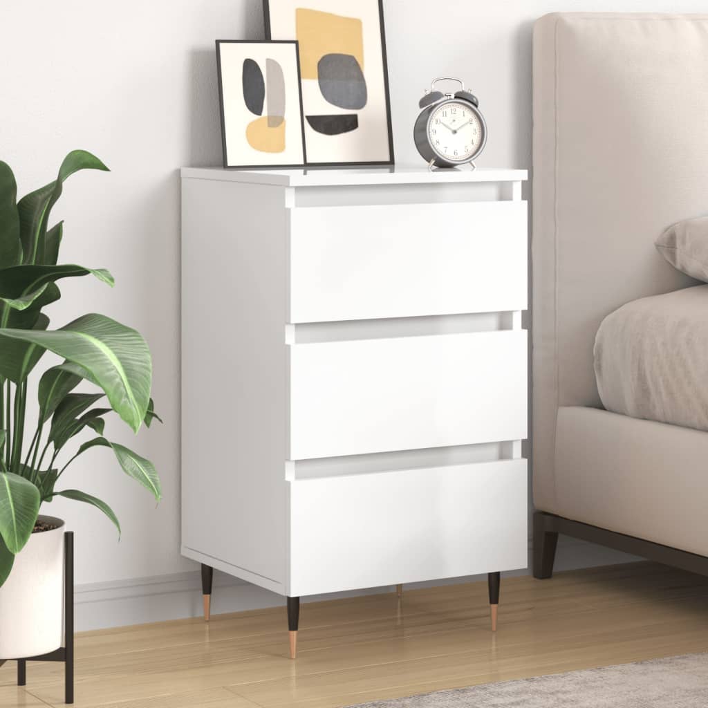 vidaXL Bedside Cabinet High Gloss White 40x35x69 cm Engineered Wood