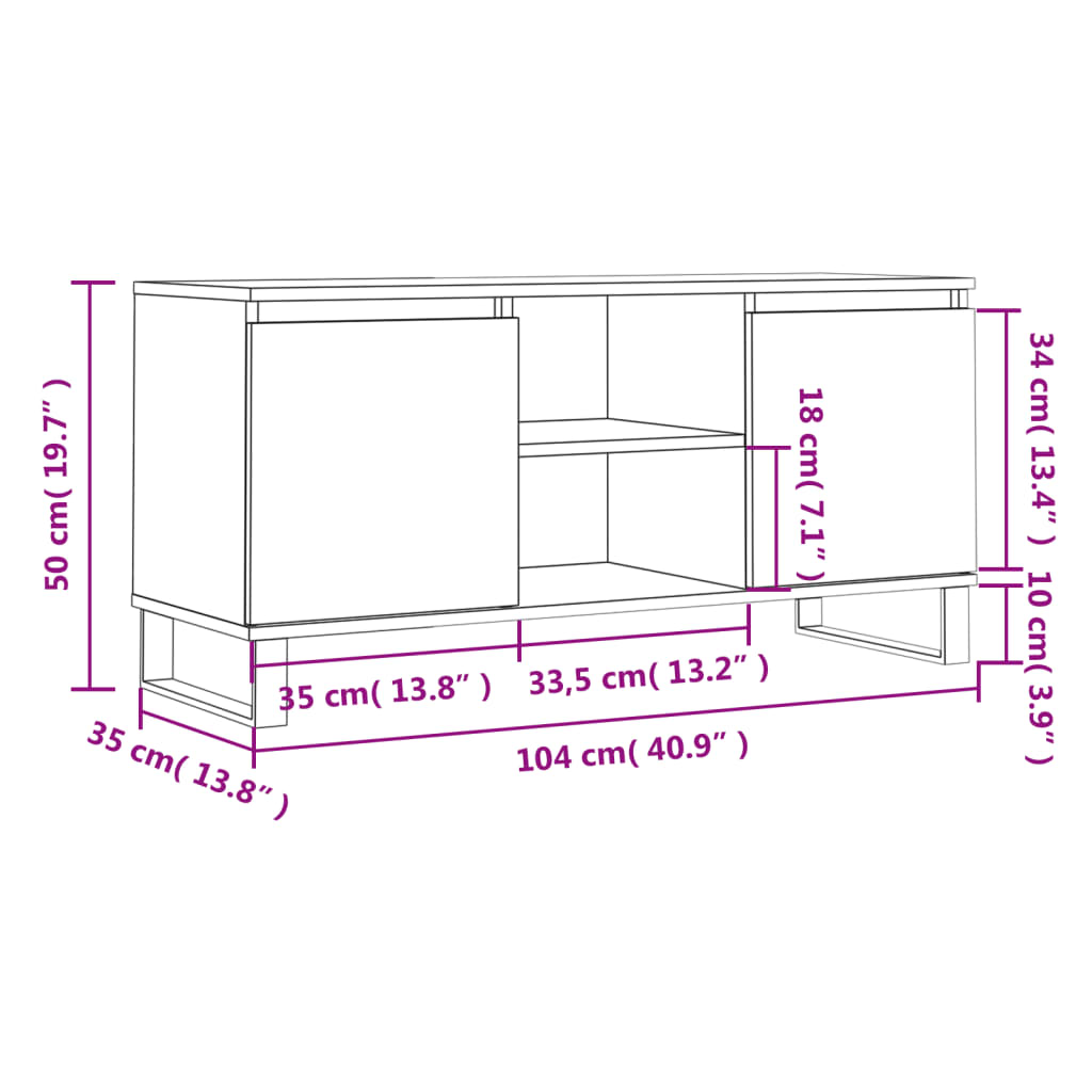 vidaXL TV Cabinet Concrete Grey 104x35x50 cm Engineered Wood