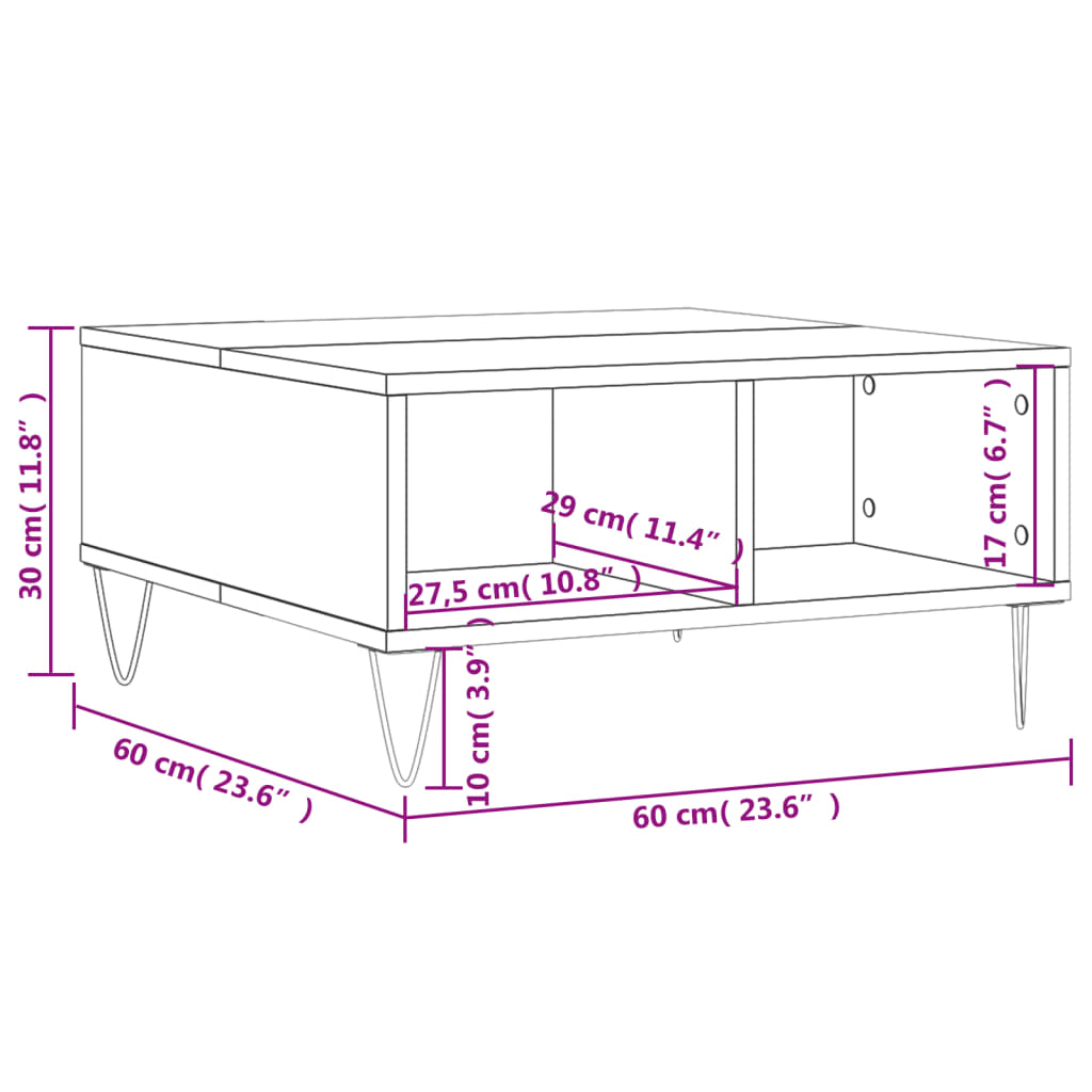 vidaXL Coffee Table Black 60x60x30 cm Engineered Wood