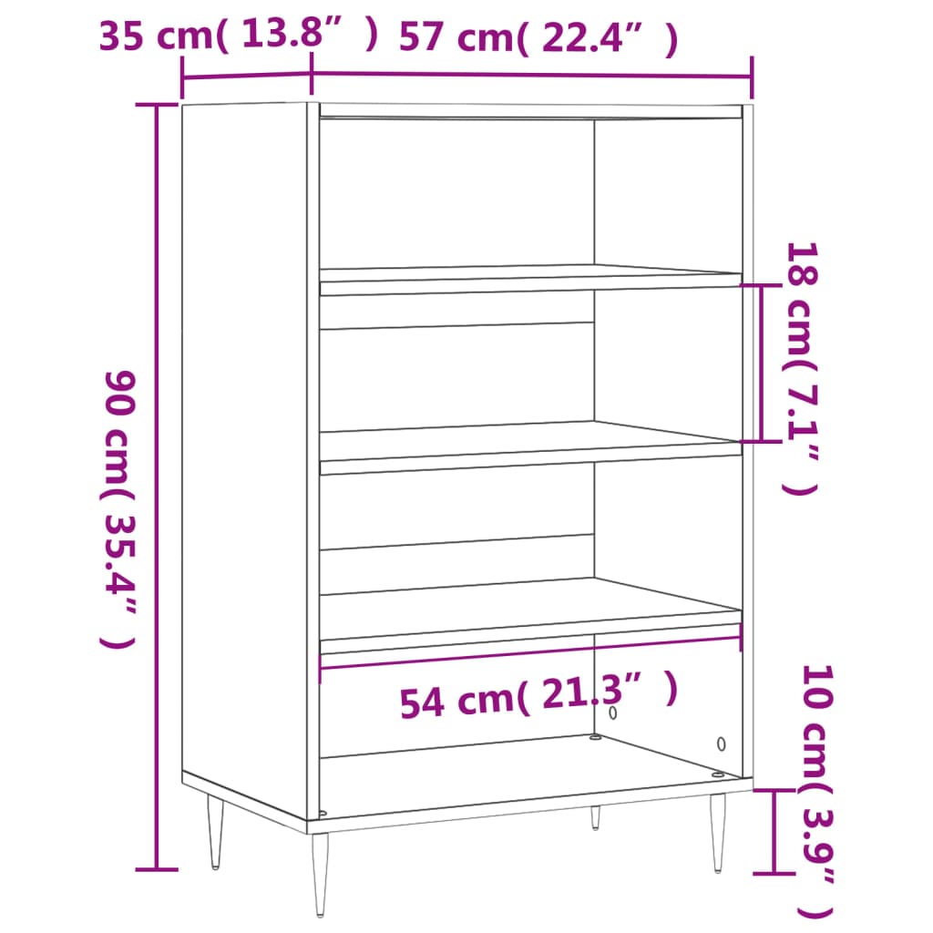 Highboard Black 57x35x90 cm Engineered Wood