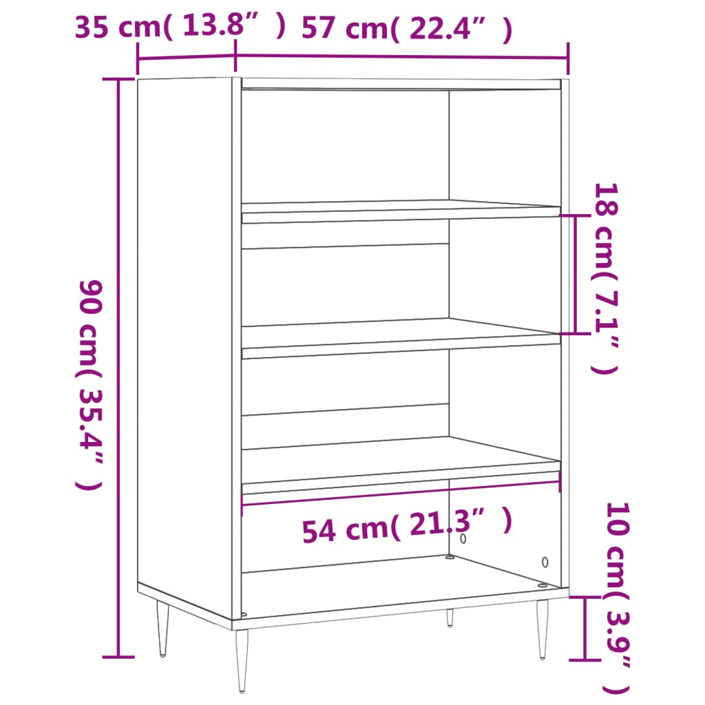 Highboard Brown Oak 57x35x90 cm Engineered Wood