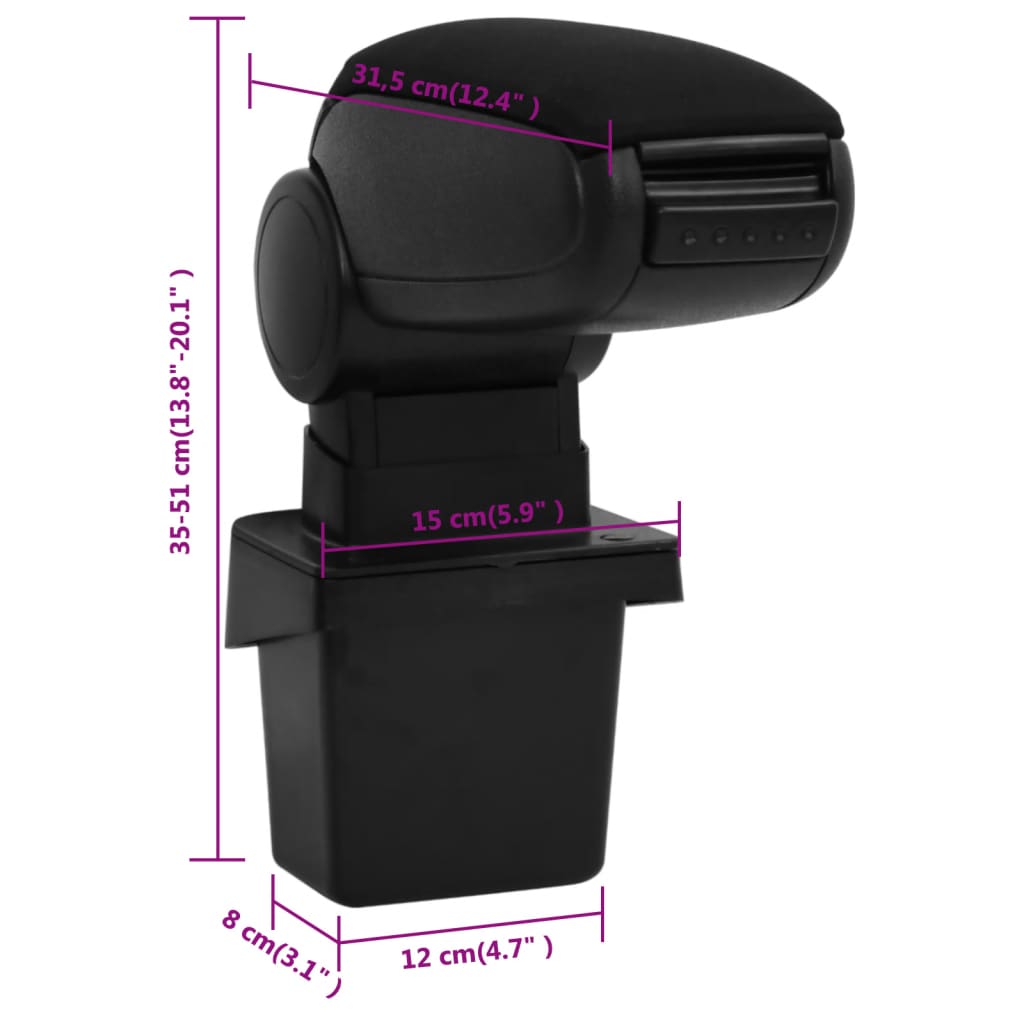 vidaXL Car Armrest Black 15x31.5x(35-51) cm ABS