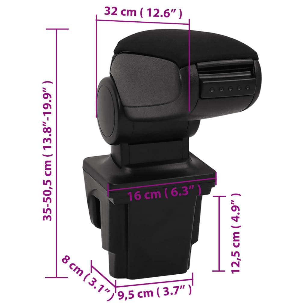 vidaXL Car Armrest Black 16x32x(35-50.5) cm ABS