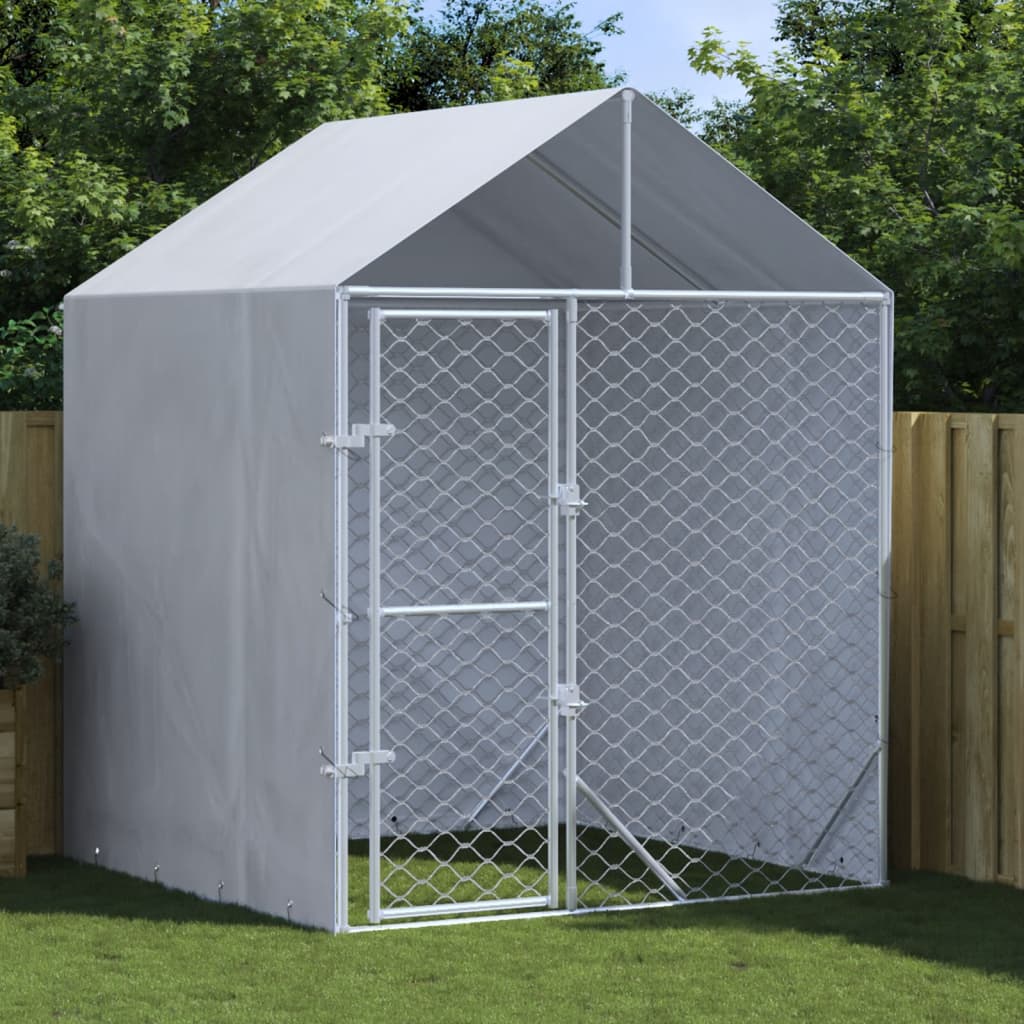 vidaXL Outdoor Dog Kennel with Roof Silver 2x2x2.5 m Galvanised Steel