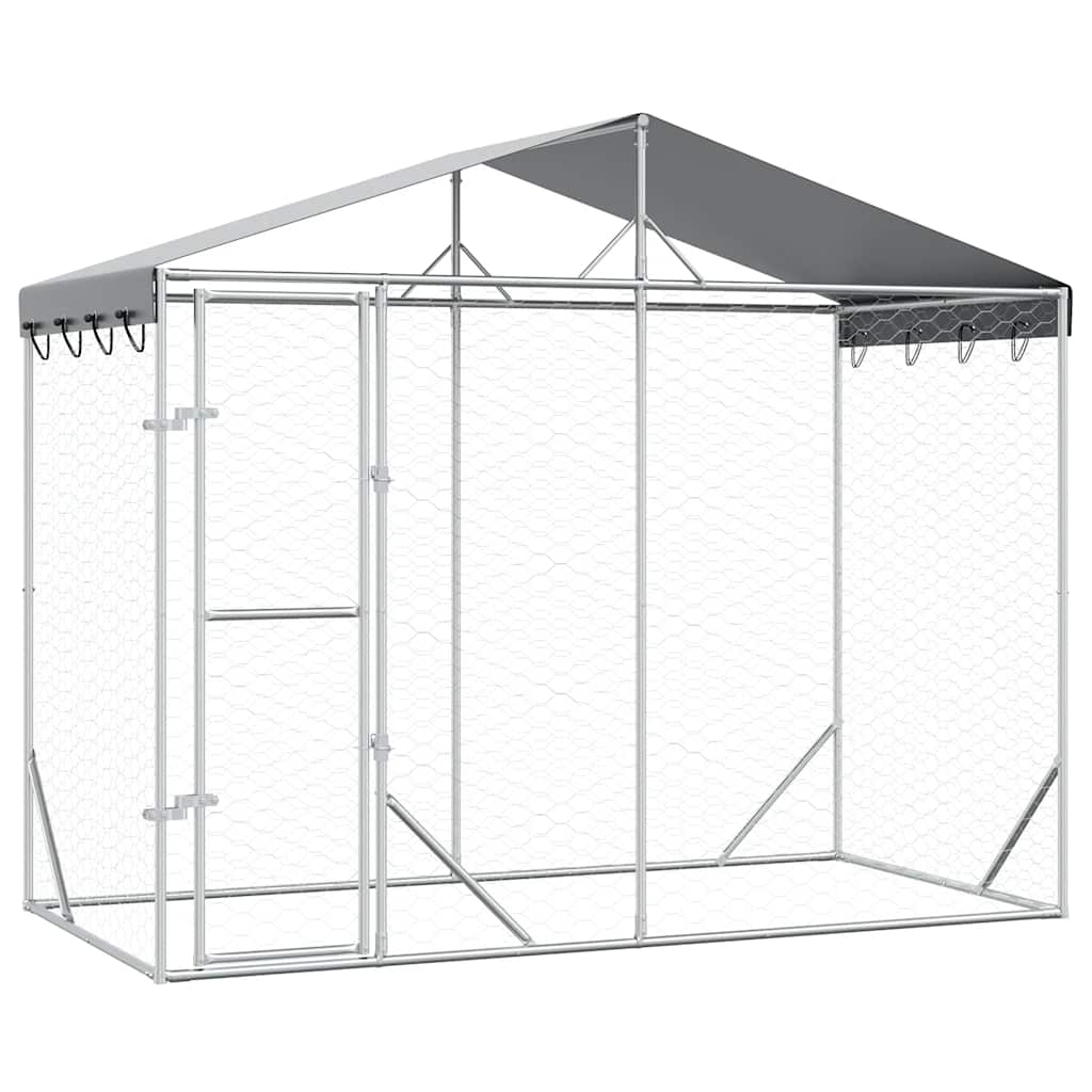 Outdoor Dog Kennel with Roof Silver 3x1.5x2.5 m Galvanised Steel