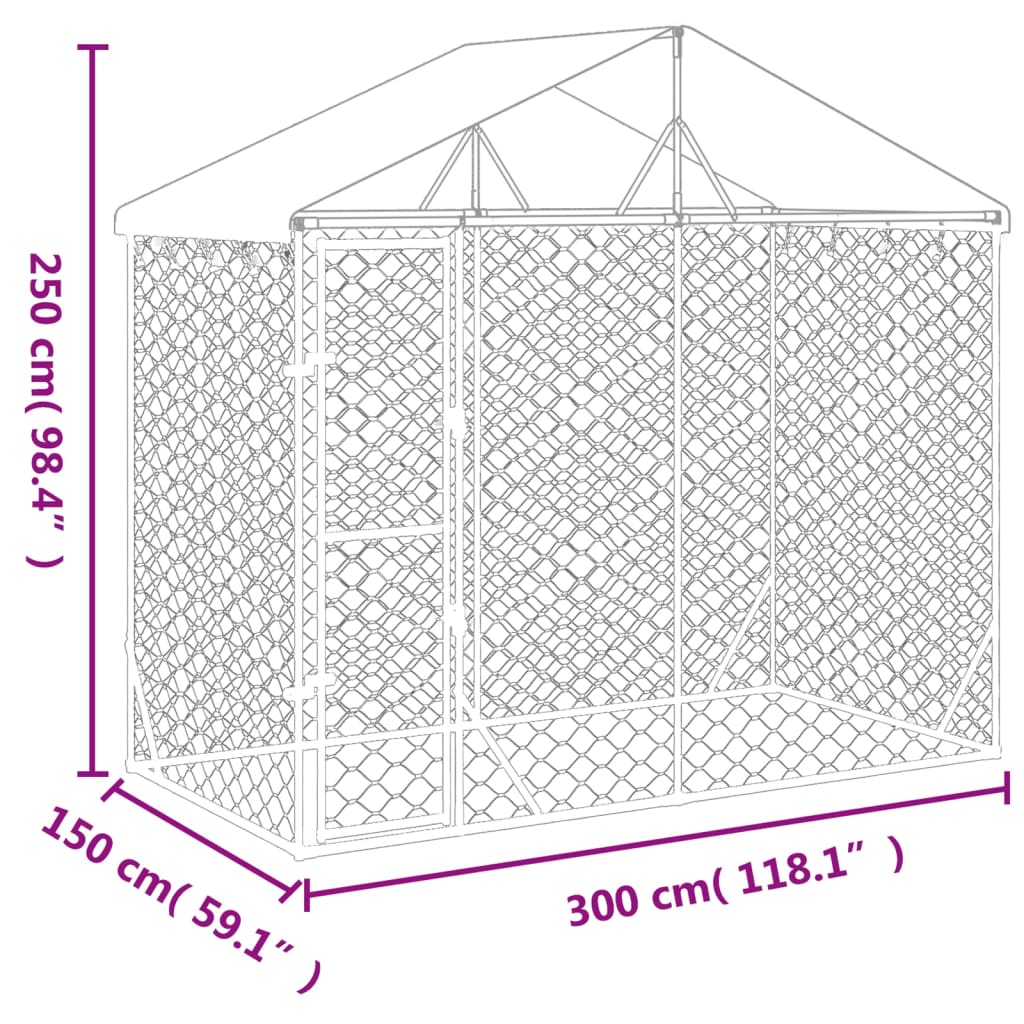 vidaXL Outdoor Dog Kennel with Roof Silver 3x1.5x2.5 m Galvanised Steel