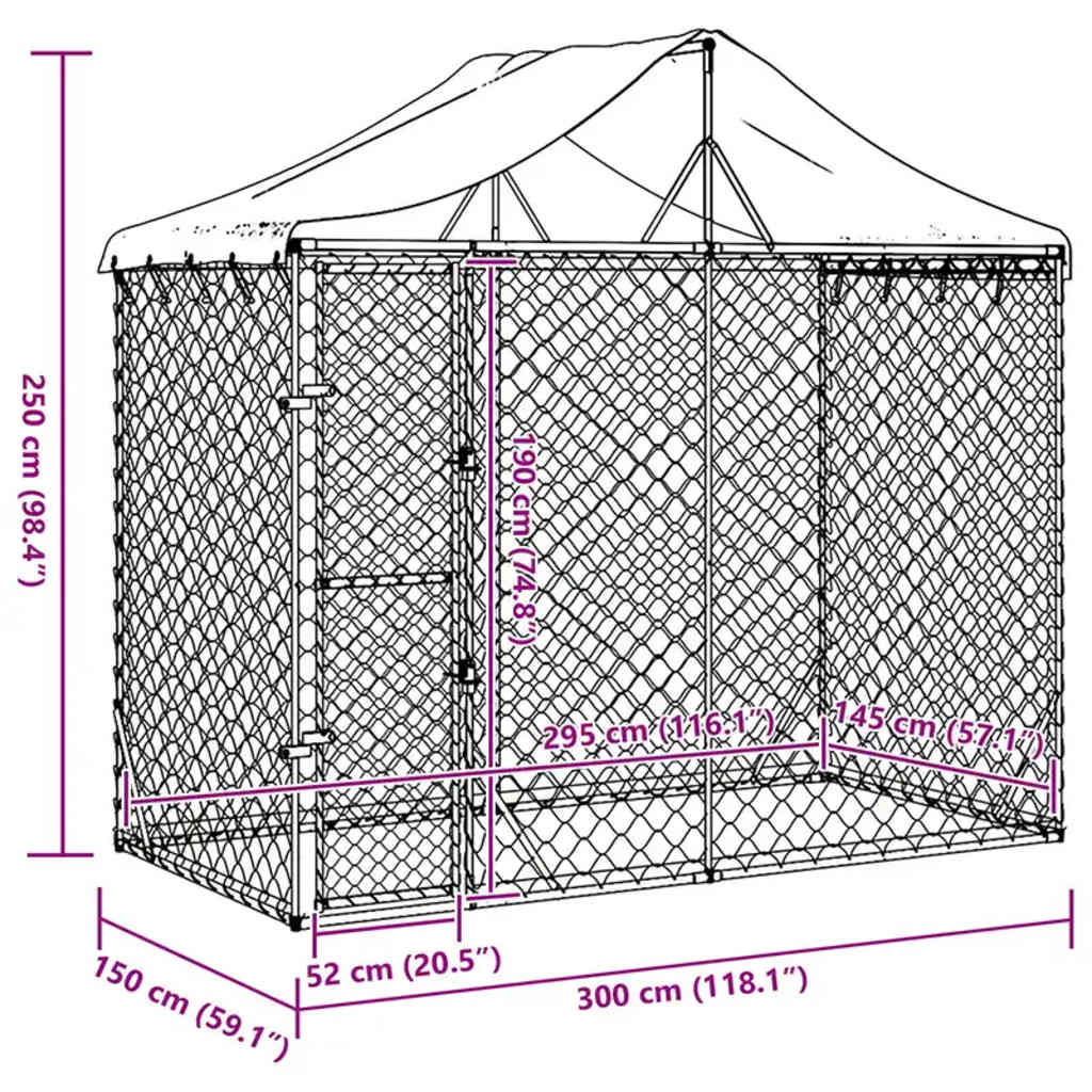 vidaXL Outdoor Dog Kennel with Roof Silver 3x1.5x2.5 m Galvanised Steel