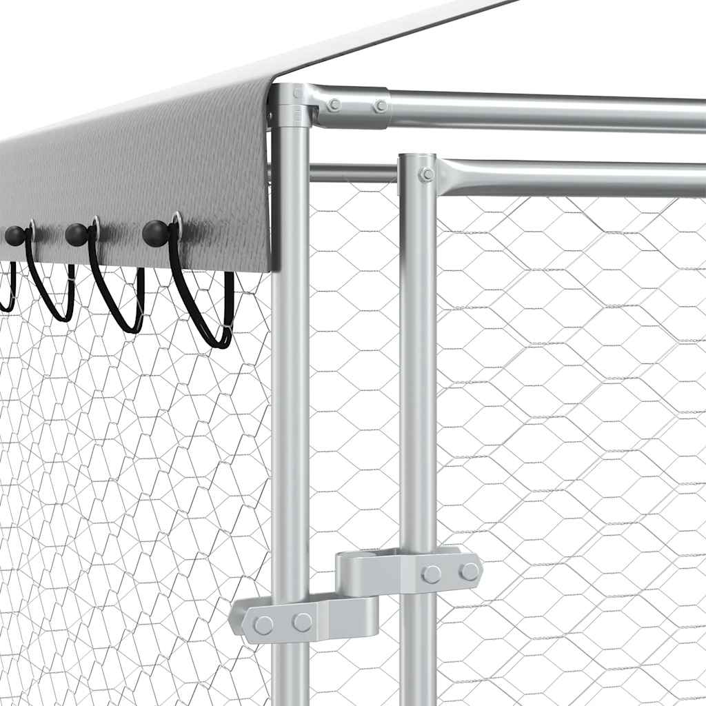 Outdoor Dog Kennel with Roof Silver 3x1.5x2.5 m Galvanised Steel