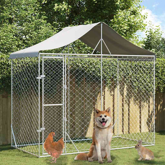 vidaXL Outdoor Dog Kennel with Roof Silver 3x1.5x2.5 m Galvanised Steel