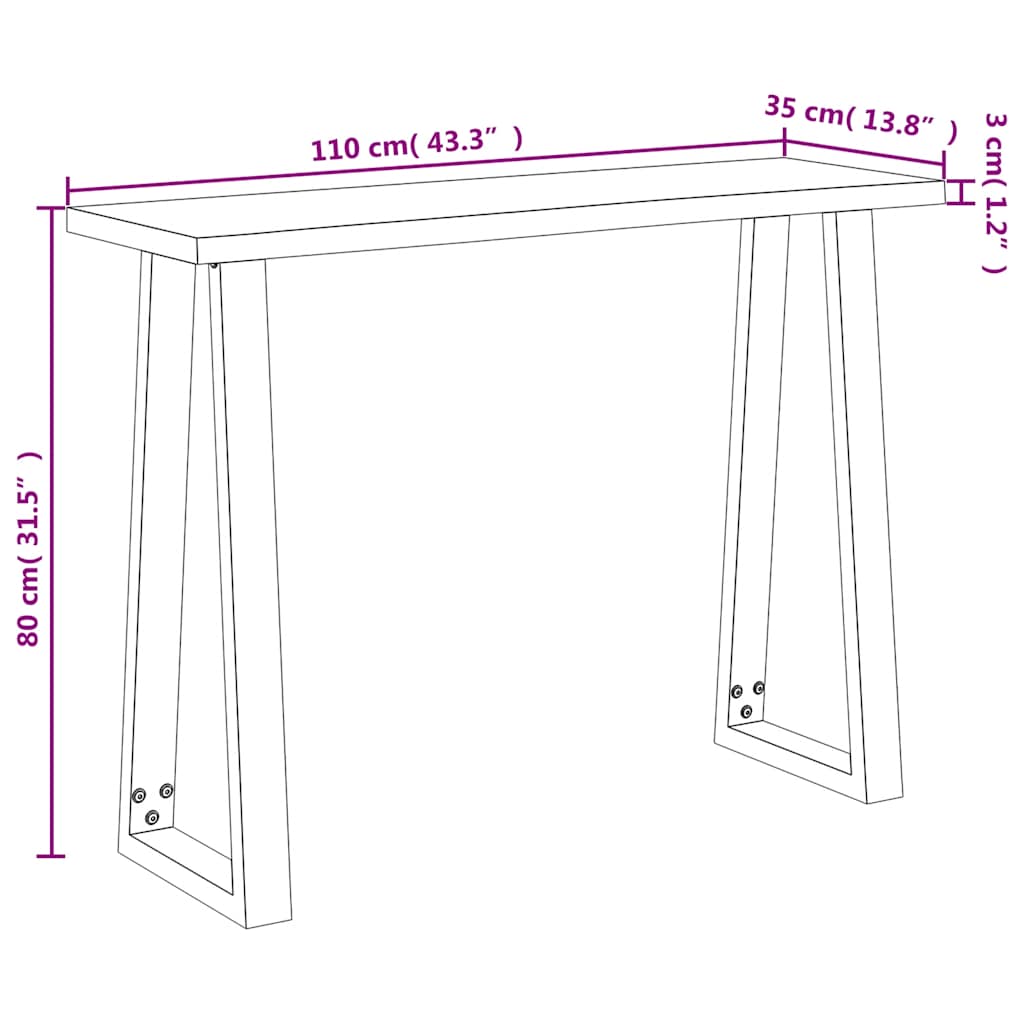 vidaXL Console Table with Live Edge 110x35x80 cm Solid Wood Acacia