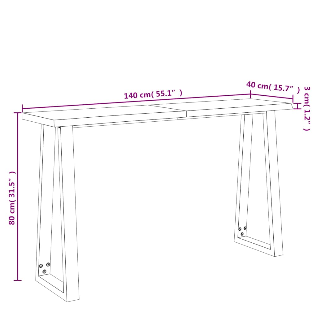 vidaXL Console Table with Live Edge 140x40x80 cm Solid Wood Acacia