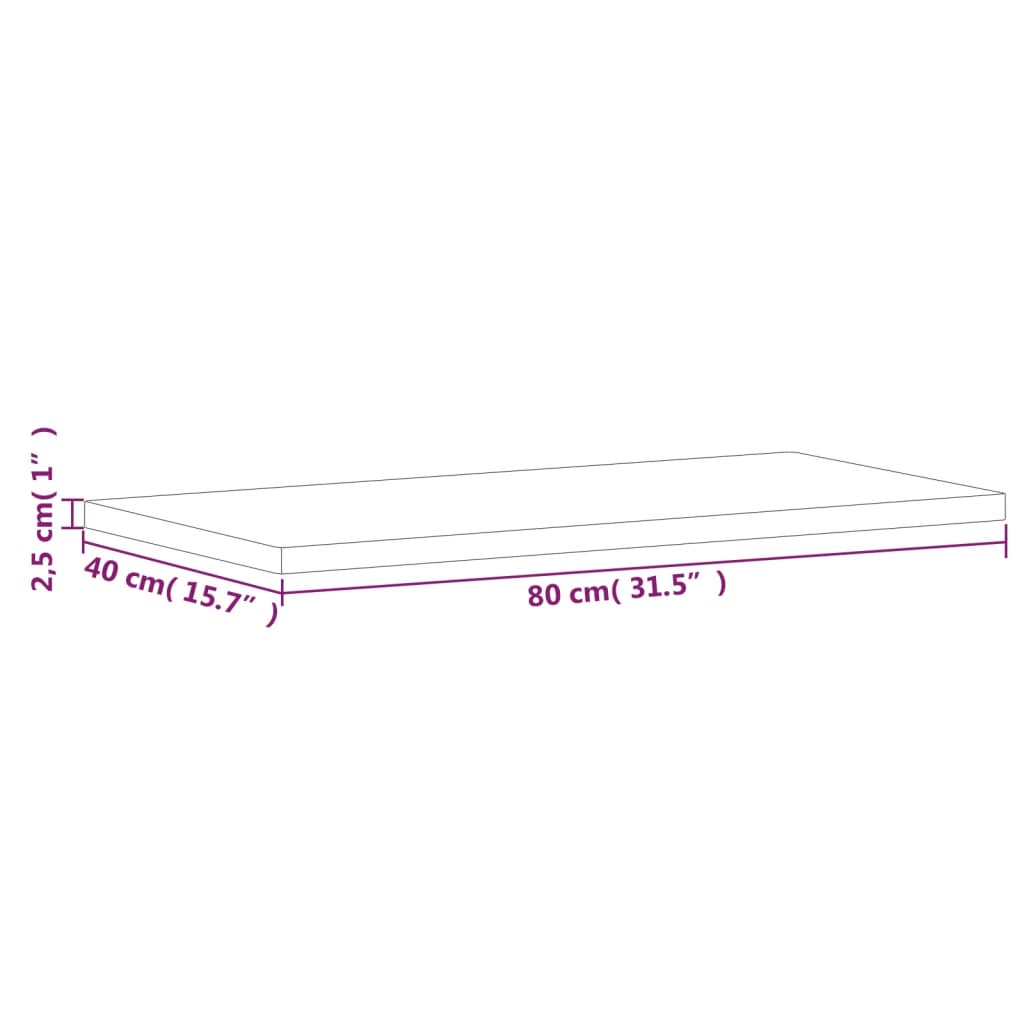 vidaXL Table Top 80x40x2.5 cm Rectangular Solid Wood Beech