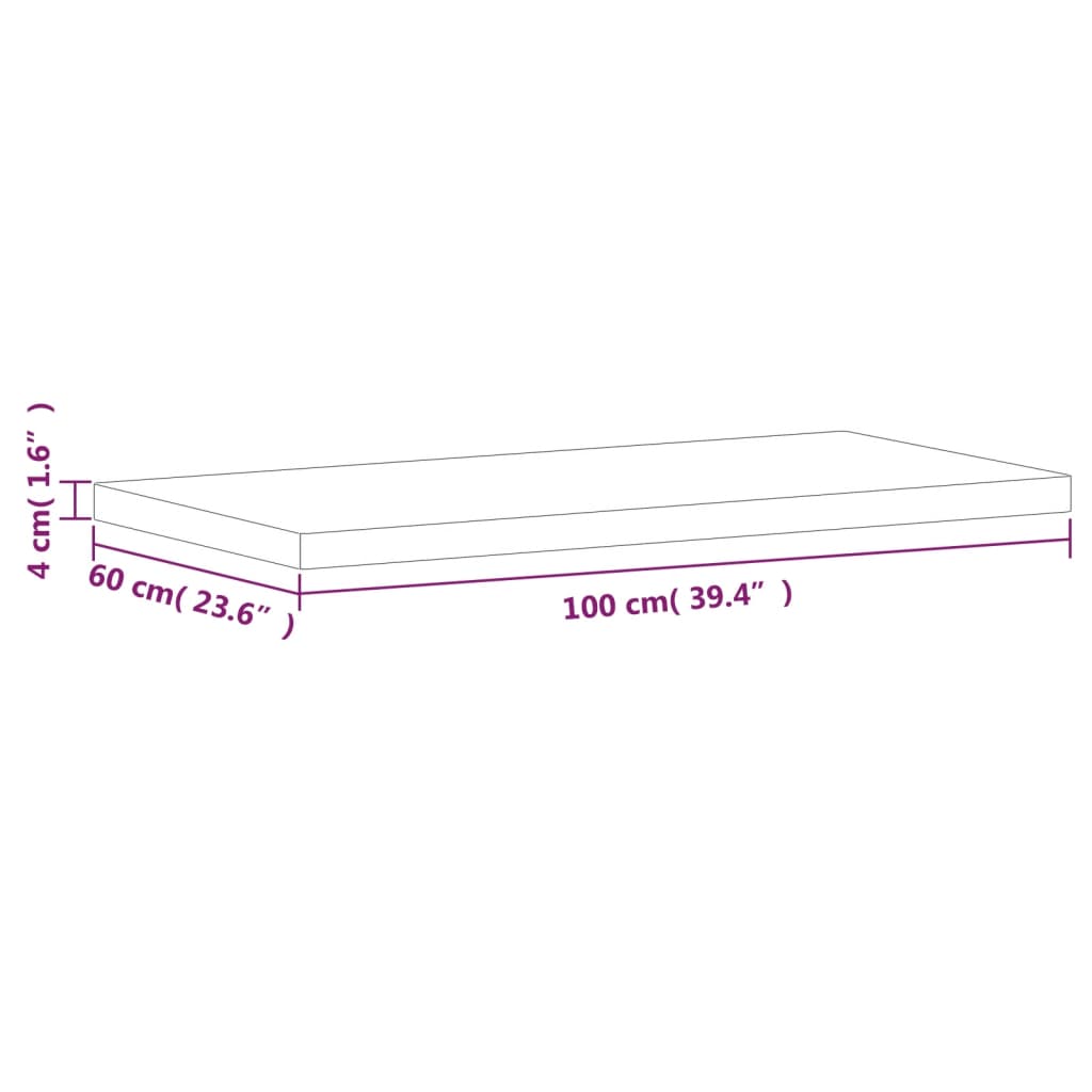 vidaXL Table Top 100x60x4 cm Rectangular Solid Wood Beech